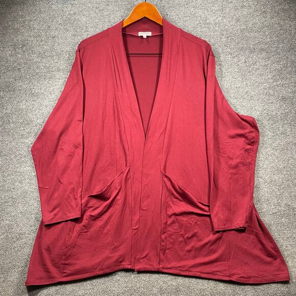 Kiyonna Cardigan Sweater Women's 3 Red/Maroon Flare Open Front Made In USA - Picture 1 of 10